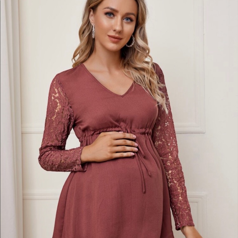 Maternity Lace Sleeve Drawstring Waist Top